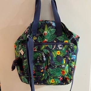 Kipling Tote jungle north south parrot navy blue euc rare
